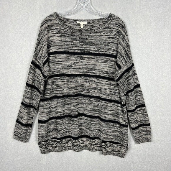 Eileen Fisher Linen Tunic Top Size Small Gray Black Striped Knit Pullover - Picture 2 of 10